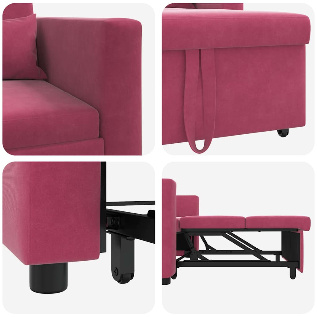 Divano Letto Singolo Rosso vino 90 x 165 x 87 cm Velluto