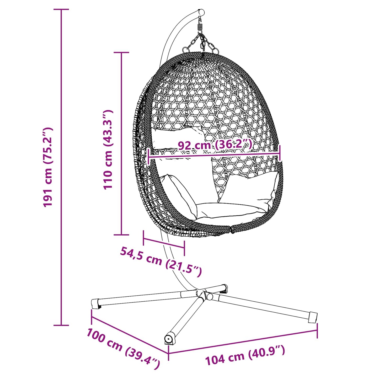 Sedia uovo sospesa polyrattan 104 x 100 x 191 cm
