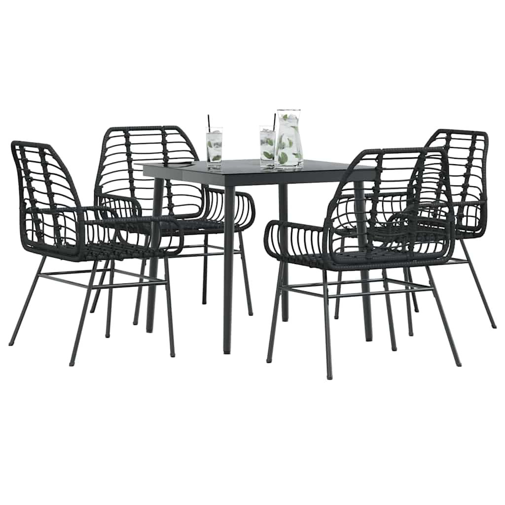 Set Mobili da Pranzo per Giardino 5 pz Nero Polyrattan Vetro
