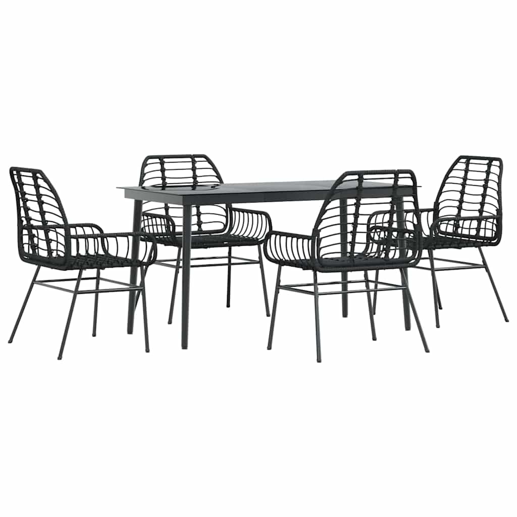 Set Mobili da Pranzo per Giardino 5 pz Nero Polyrattan Vetro