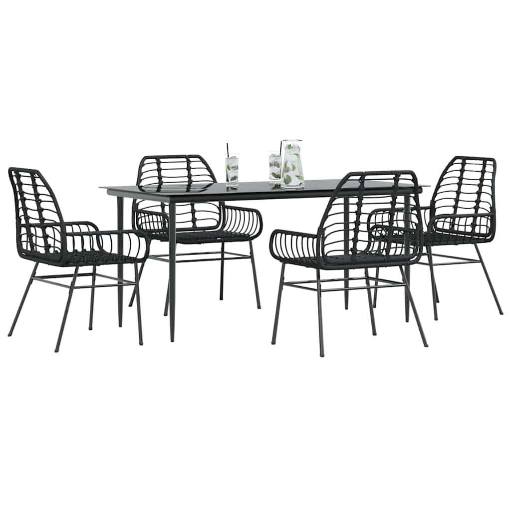 Set Mobili da Pranzo per Giardino 5 pz Nero Polyrattan Vetro