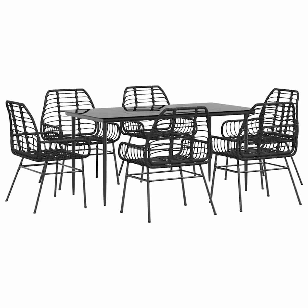Set Pranzo da Giardino 7 pz Nero Polyrattan Vetro