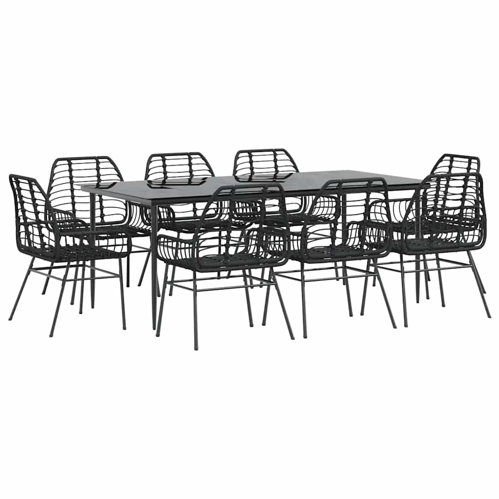 Set da Pranzo da Giardino 9 pz Polyrattan Vetro