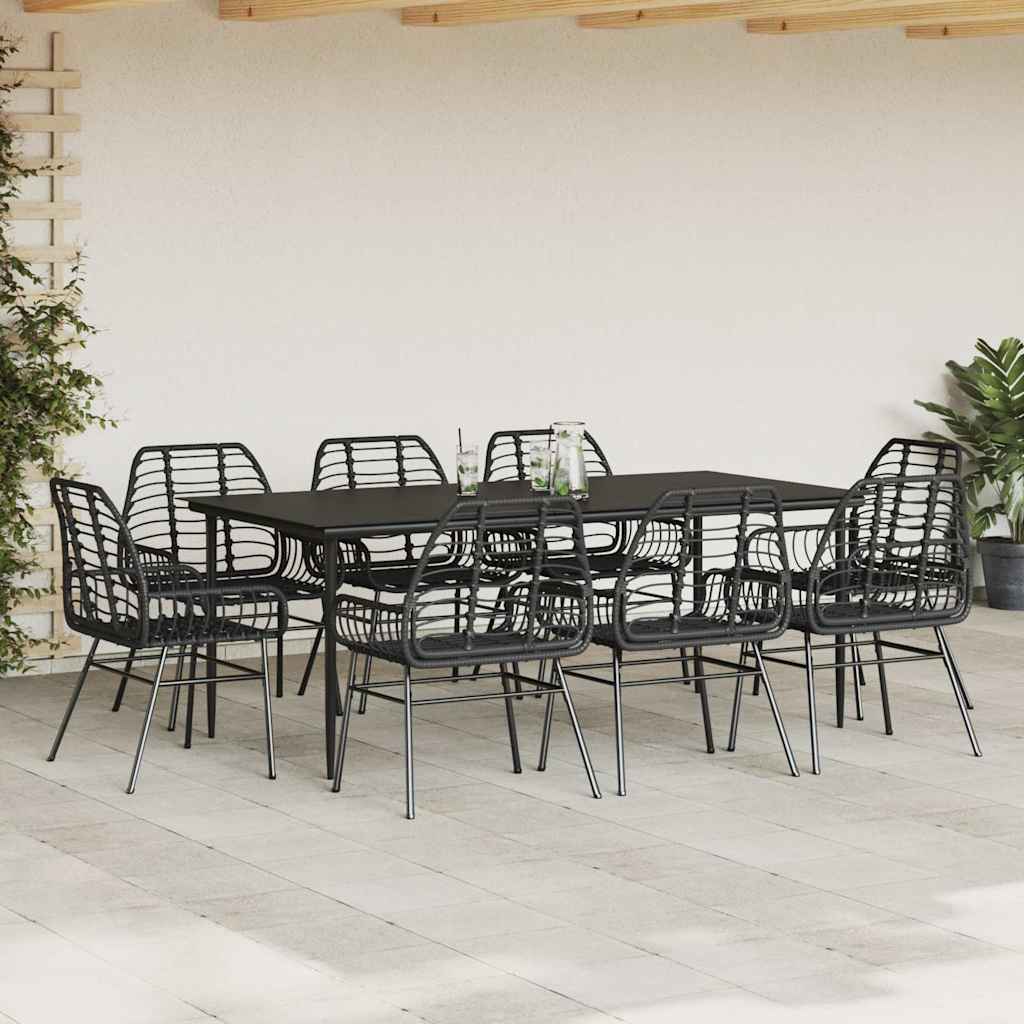 Set da Pranzo da Giardino 9 pz Polyrattan Vetro
