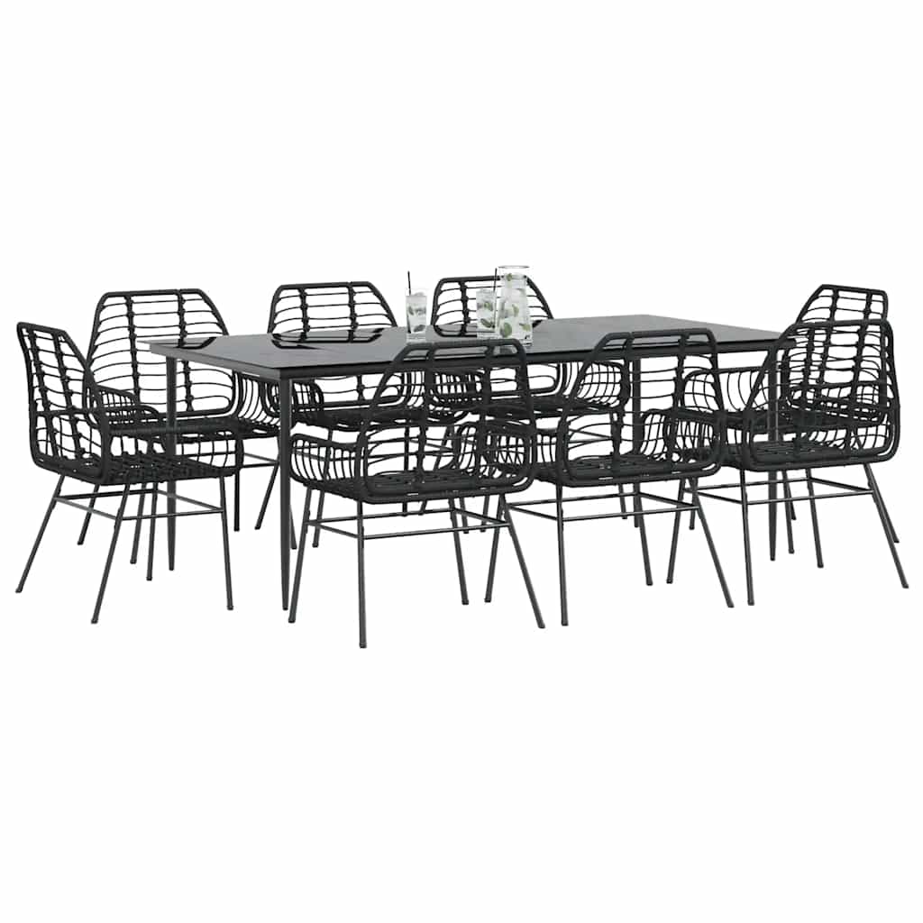 Set da Pranzo da Giardino 9 pz Polyrattan Vetro