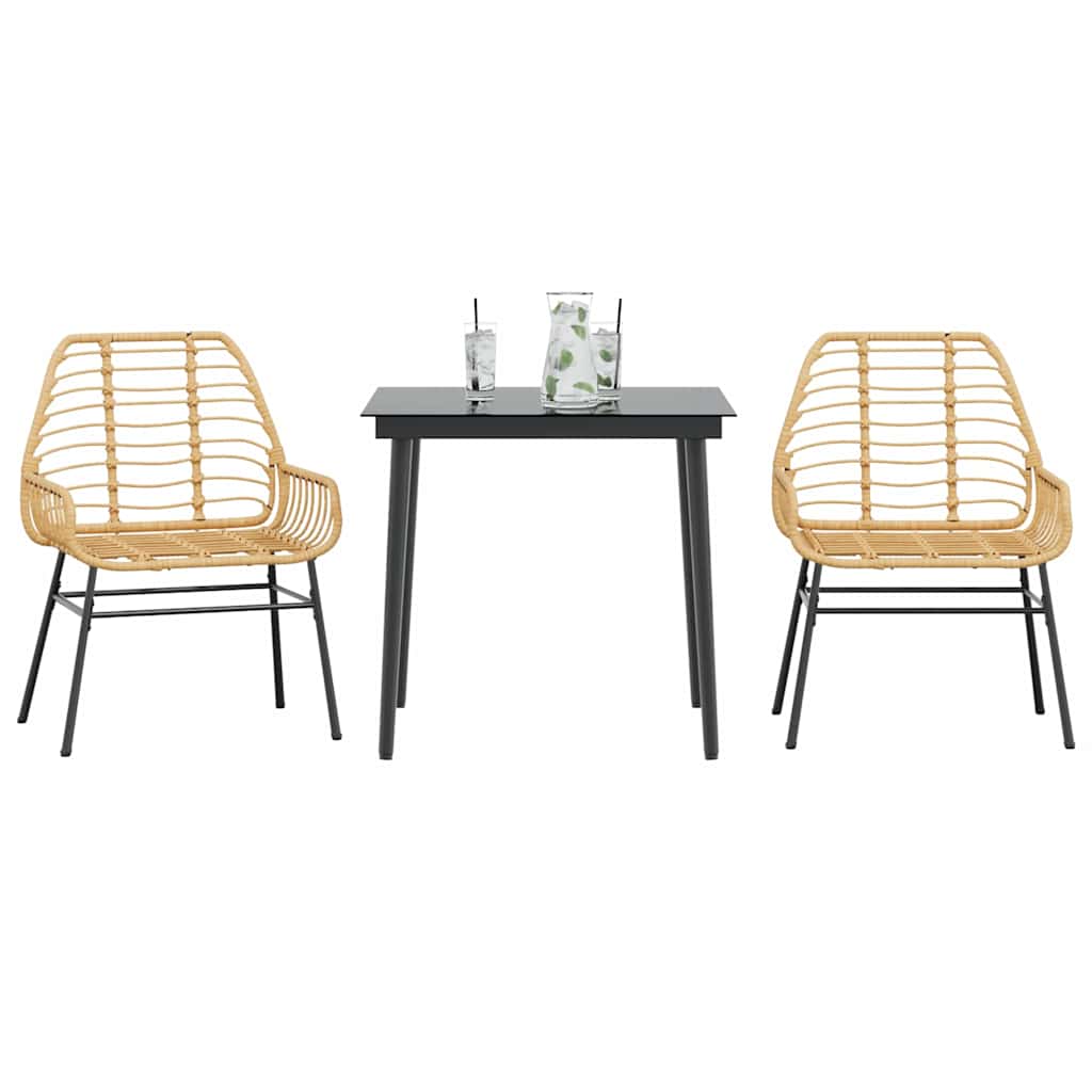 Set da Pranzo da Giardino 3 pz Marrone in Polyrattan Vetro