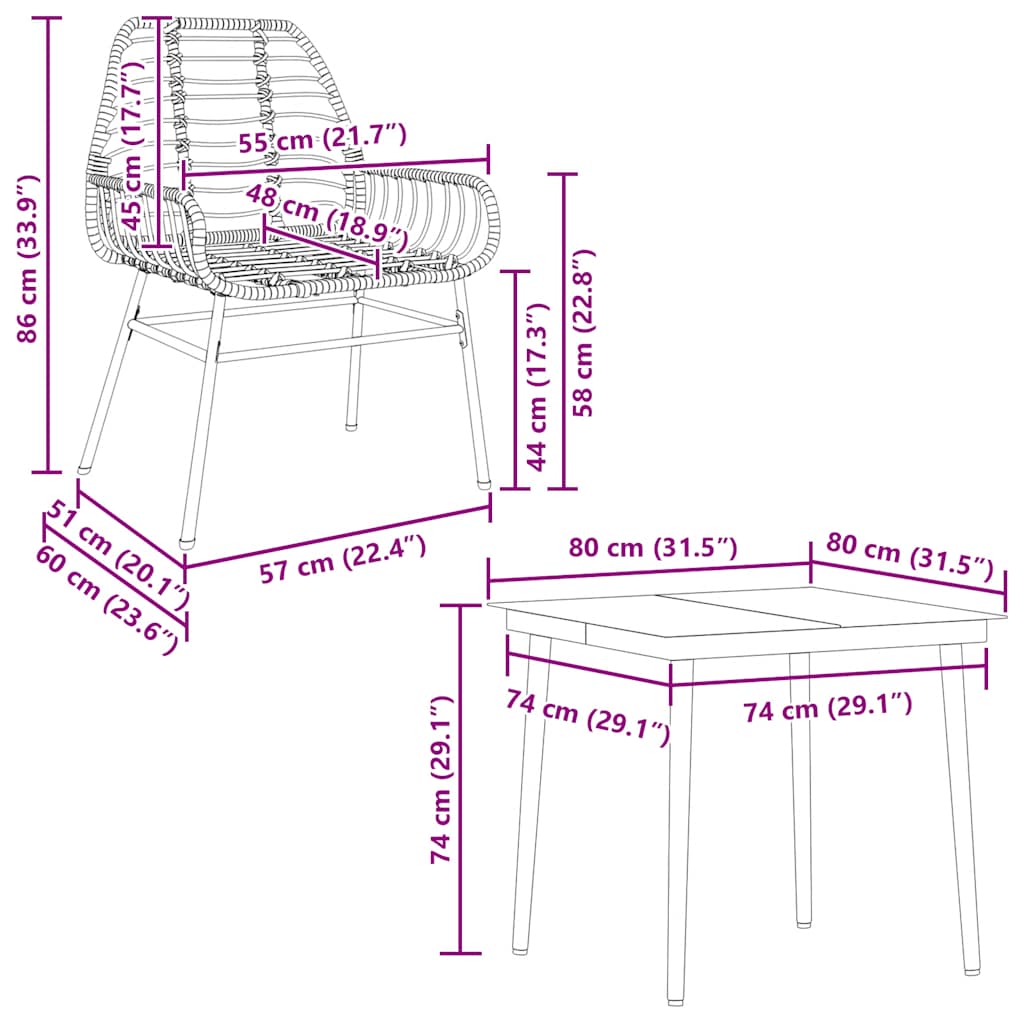 Set da Pranzo da Giardino 5pz Polyrattan Vetro
