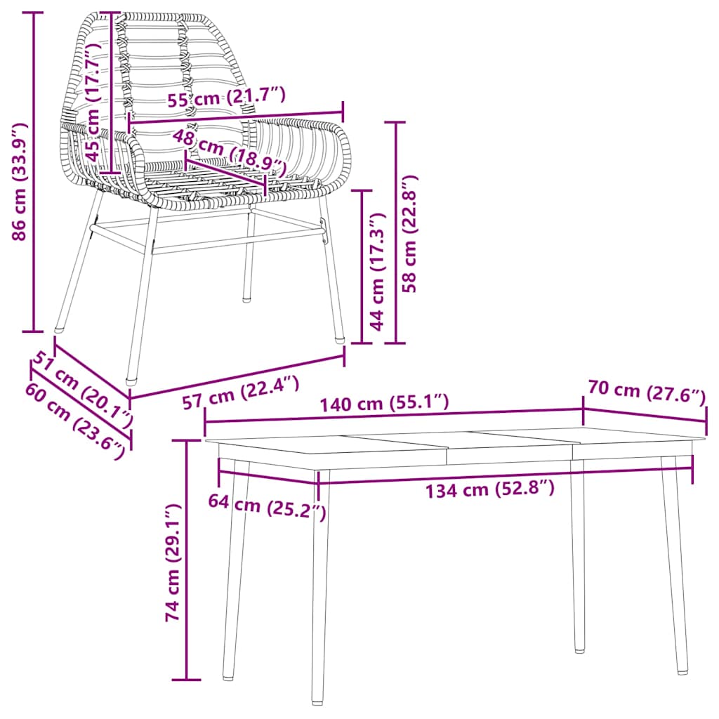 Set da Pranzo da Giardino 5pz Polyrattan Vetro