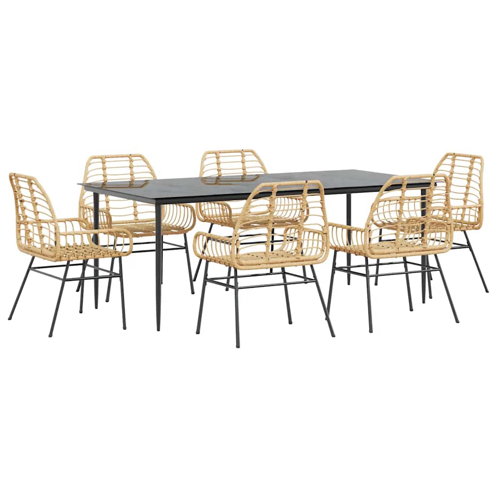 Set Pranzo da Giardino 7pz Marrone Polyrattan Vetro