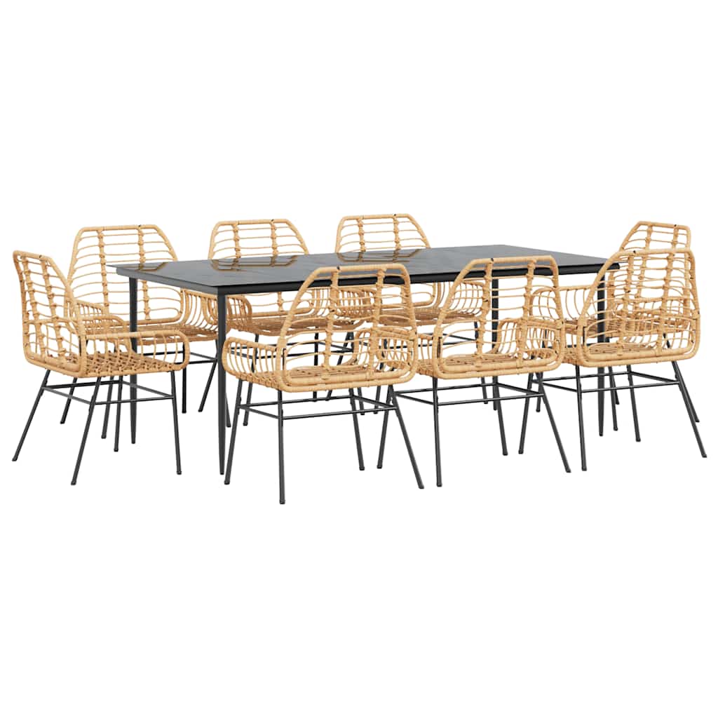 Set da Pranzo da Giardino 9 pz Polyrattan Vetro