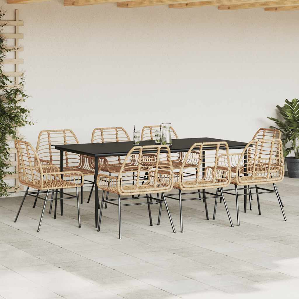 Set da Pranzo da Giardino 9 pz Polyrattan Vetro