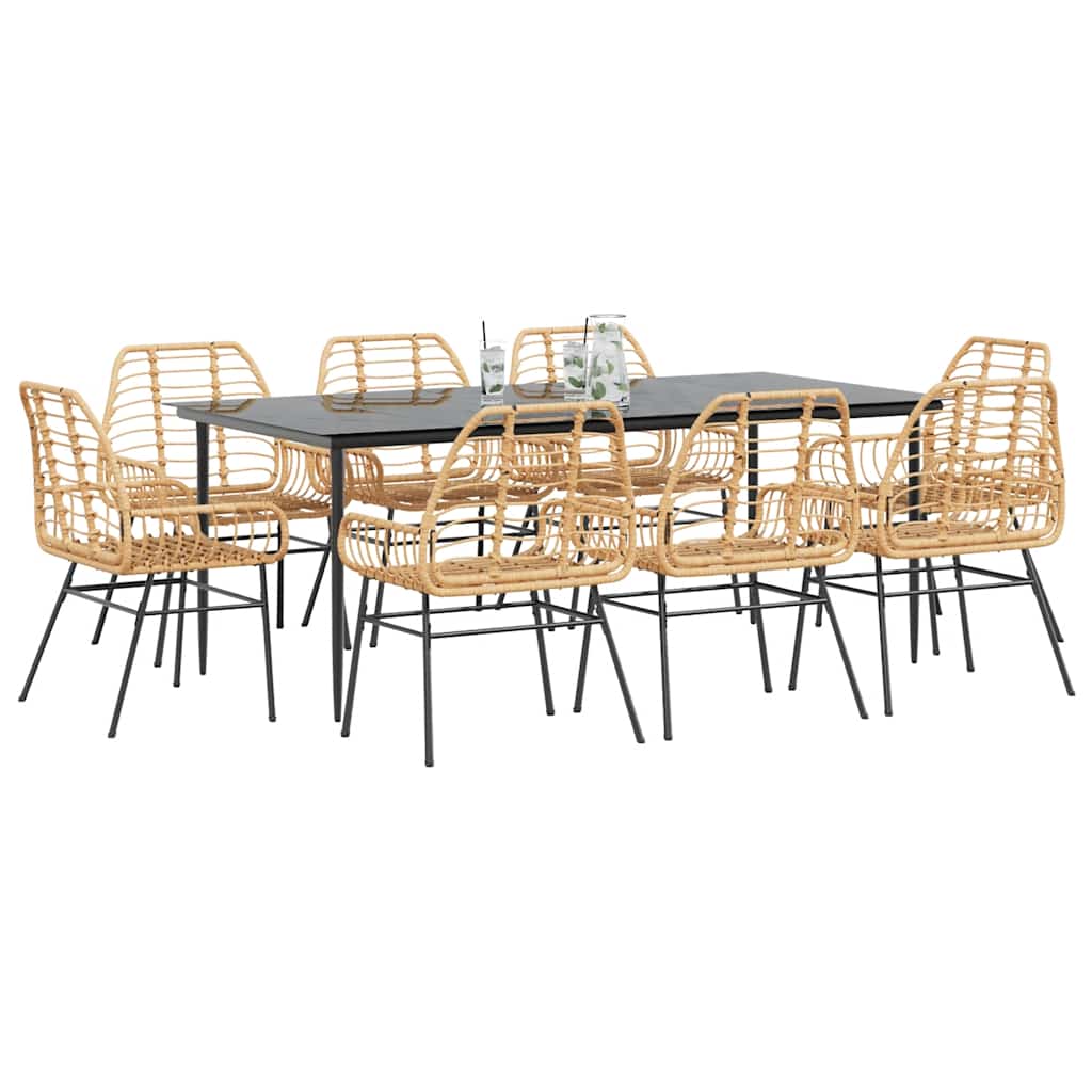 Set da Pranzo da Giardino 9 pz Polyrattan Vetro