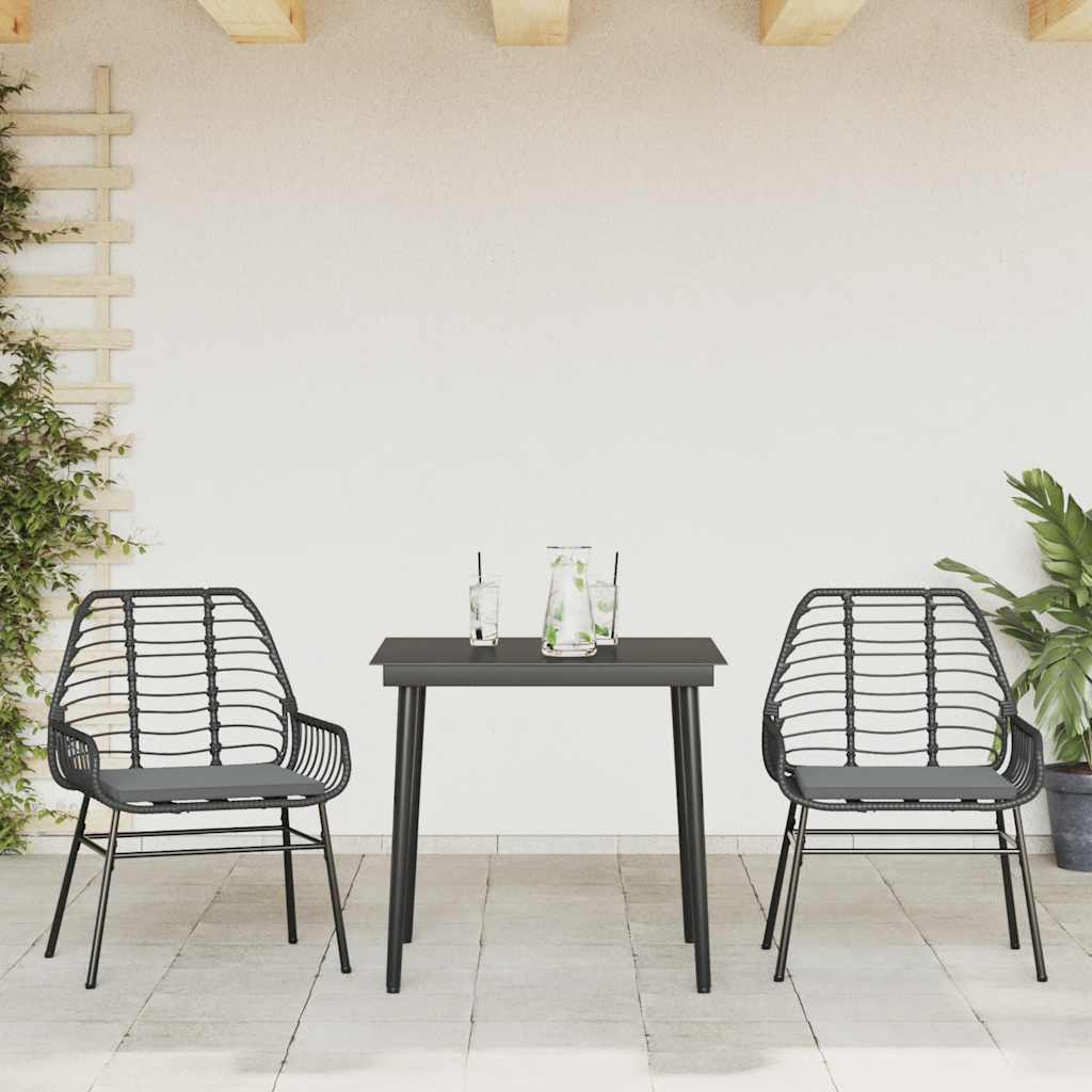 Set da Pranzo da Giardino 3 pz con Cuscini Polyrattan Vetro