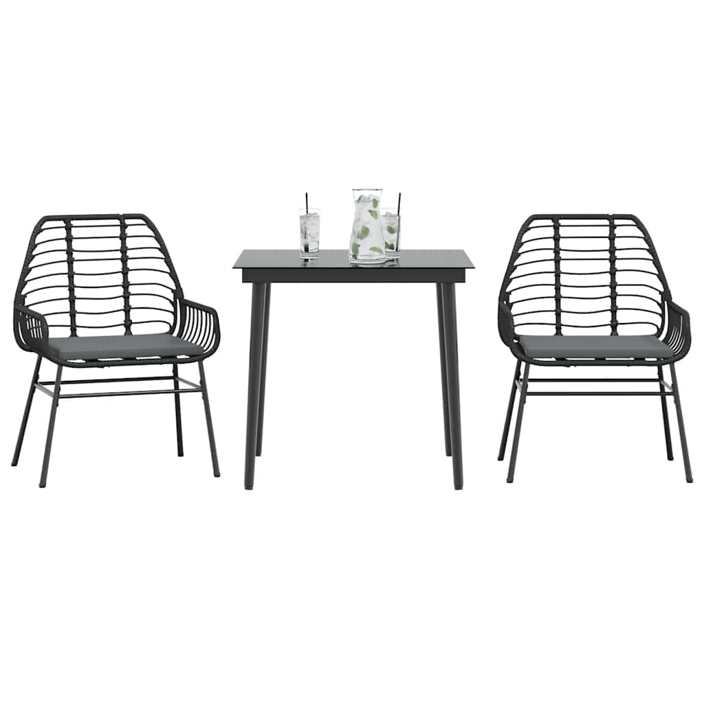 Set da Pranzo da Giardino 3 pz con Cuscini Polyrattan Vetro