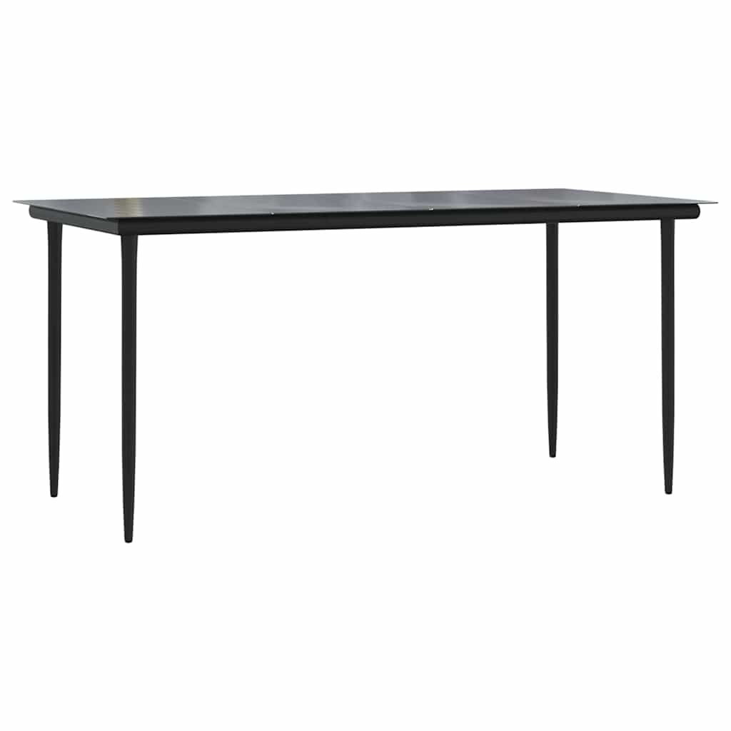 Set Pranzo da Giardino 7 pz Nero con Cuscini Polyrattan Vetro