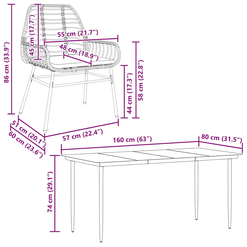 Set Pranzo da Giardino 7 pz Nero con Cuscini Polyrattan Vetro