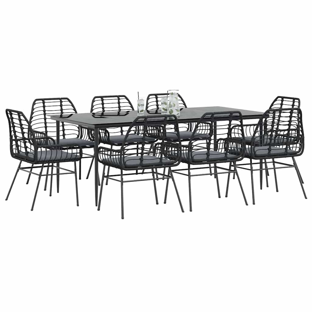 Set da Pranzo da Giardino 9 pz con Cuscini Polyrattan Vetro