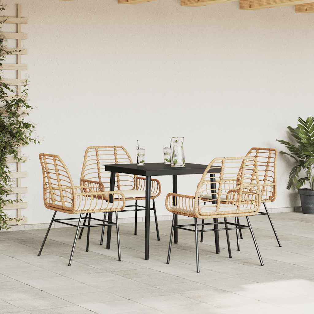 Set da Pranzo da Giardino 5pz con Cuscini Polyrattan Vetro