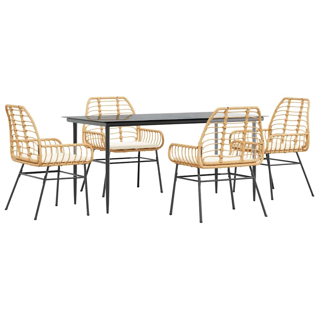 Set da Pranzo da Giardino 5pz con Cuscini Polyrattan Vetro