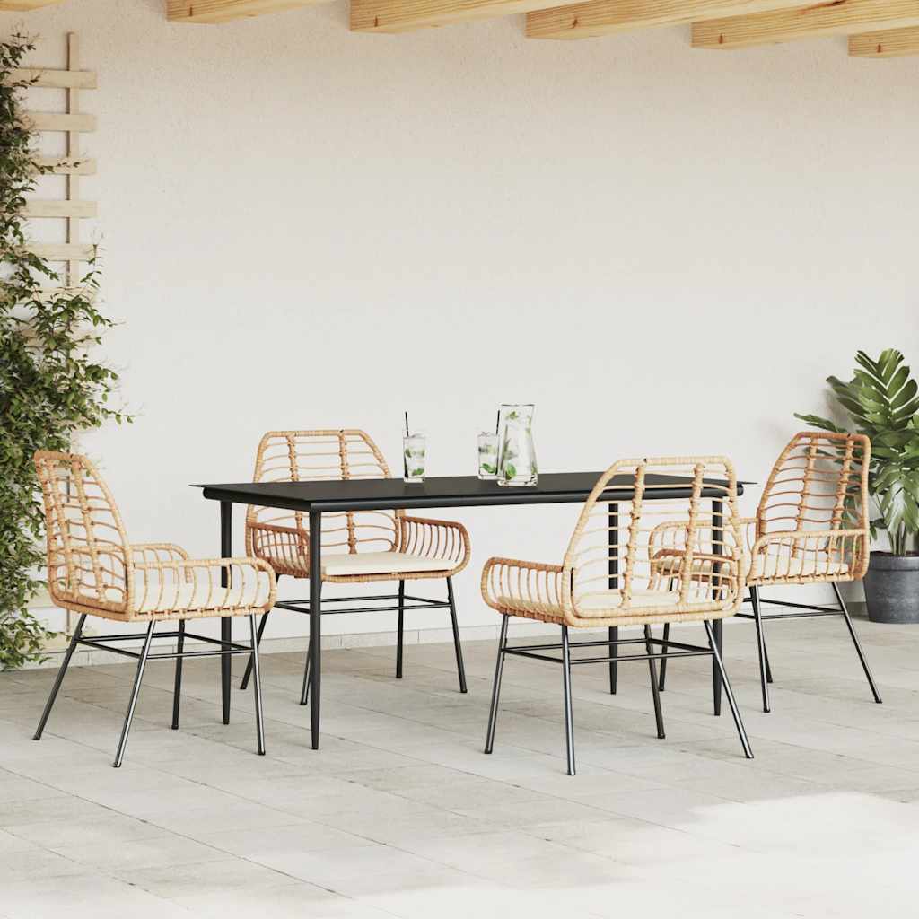 Set da Pranzo da Giardino 5pz con Cuscini Polyrattan Vetro