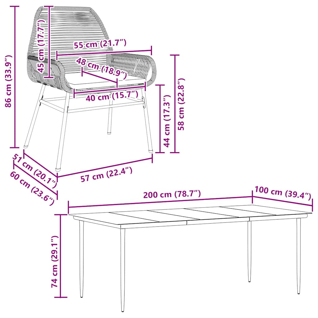 Set Pranzo da Giardino 7 pz Nero con Cuscini Polyrattan Vetro