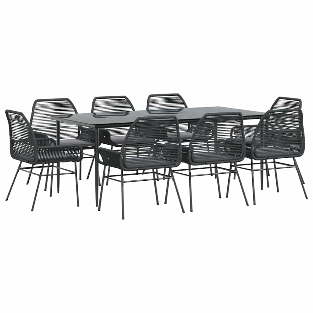 Set da Pranzo da Giardino 9 pz con Cuscini Polyrattan Vetro