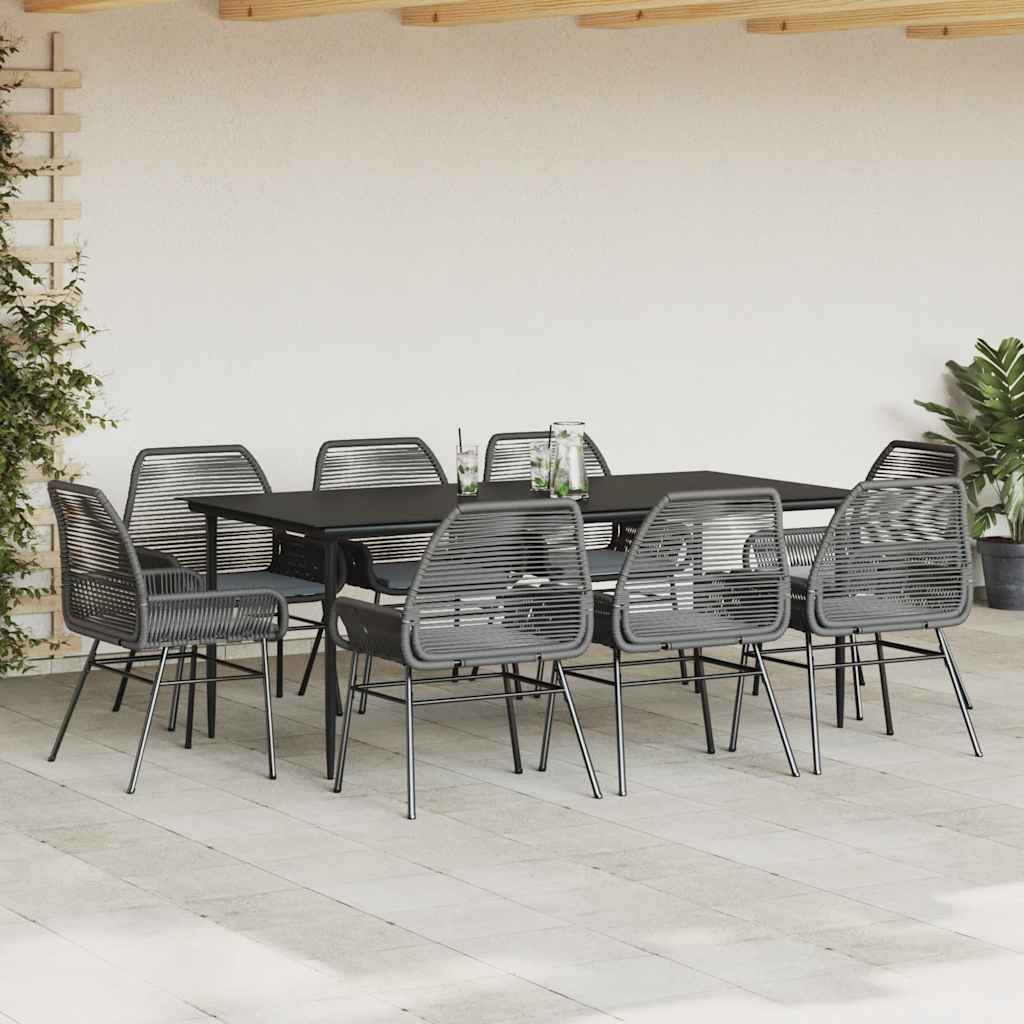 Set da Pranzo da Giardino 9 pz con Cuscini Polyrattan Vetro