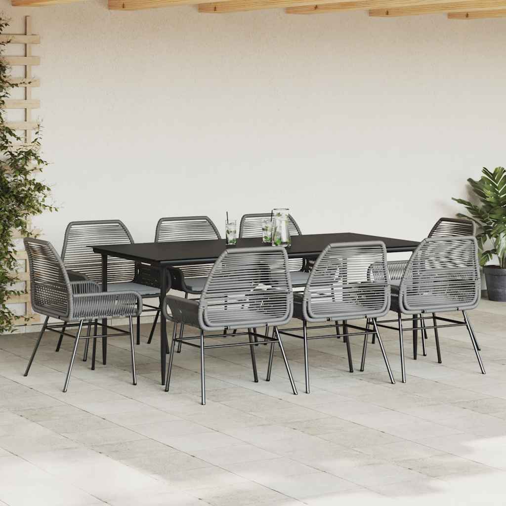 Set da Pranzo da Giardino 9 pz con Cuscini Polyrattan Vetro