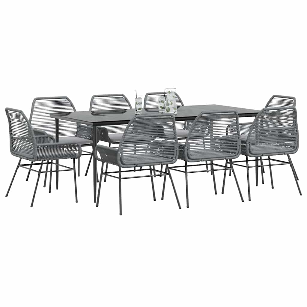 Set da Pranzo da Giardino 9 pz con Cuscini Polyrattan Vetro