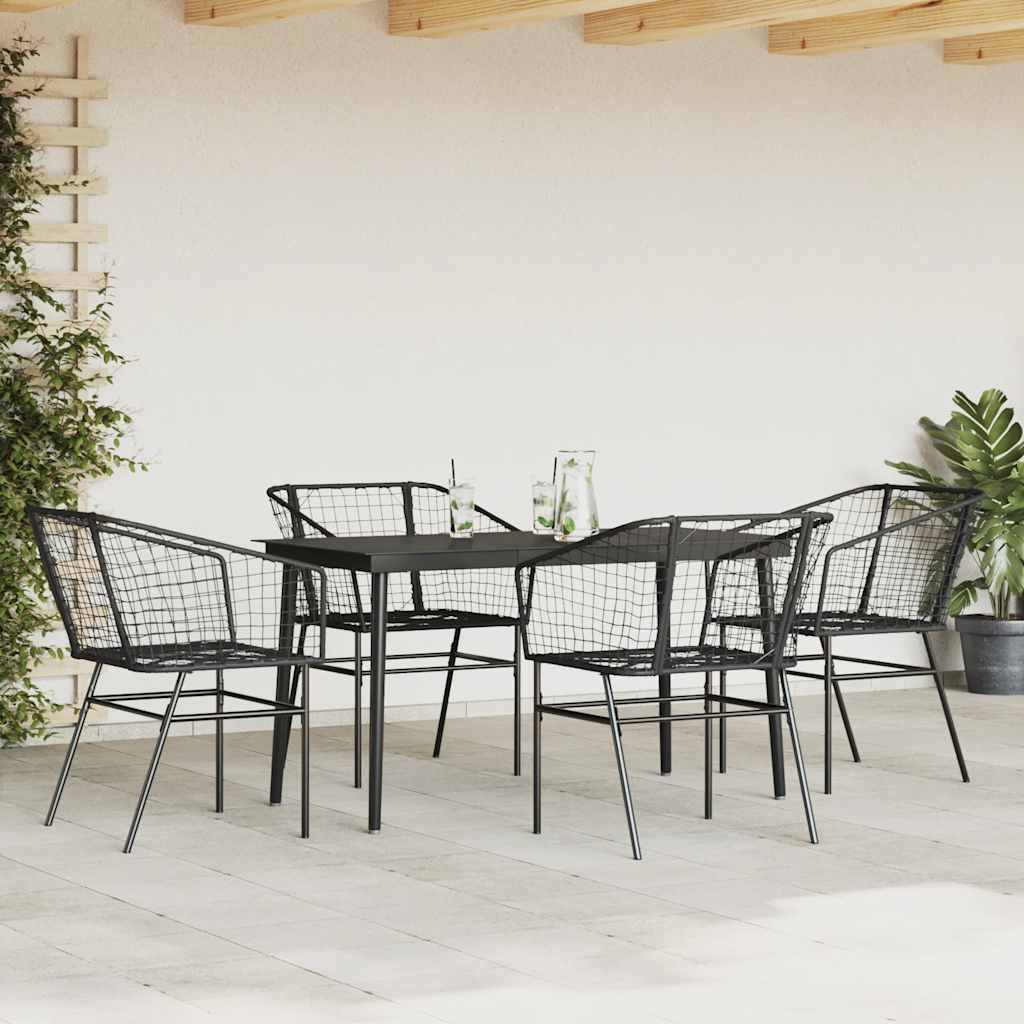 Set Mobili da Pranzo per Giardino 5 pz Nero Polyrattan Vetro