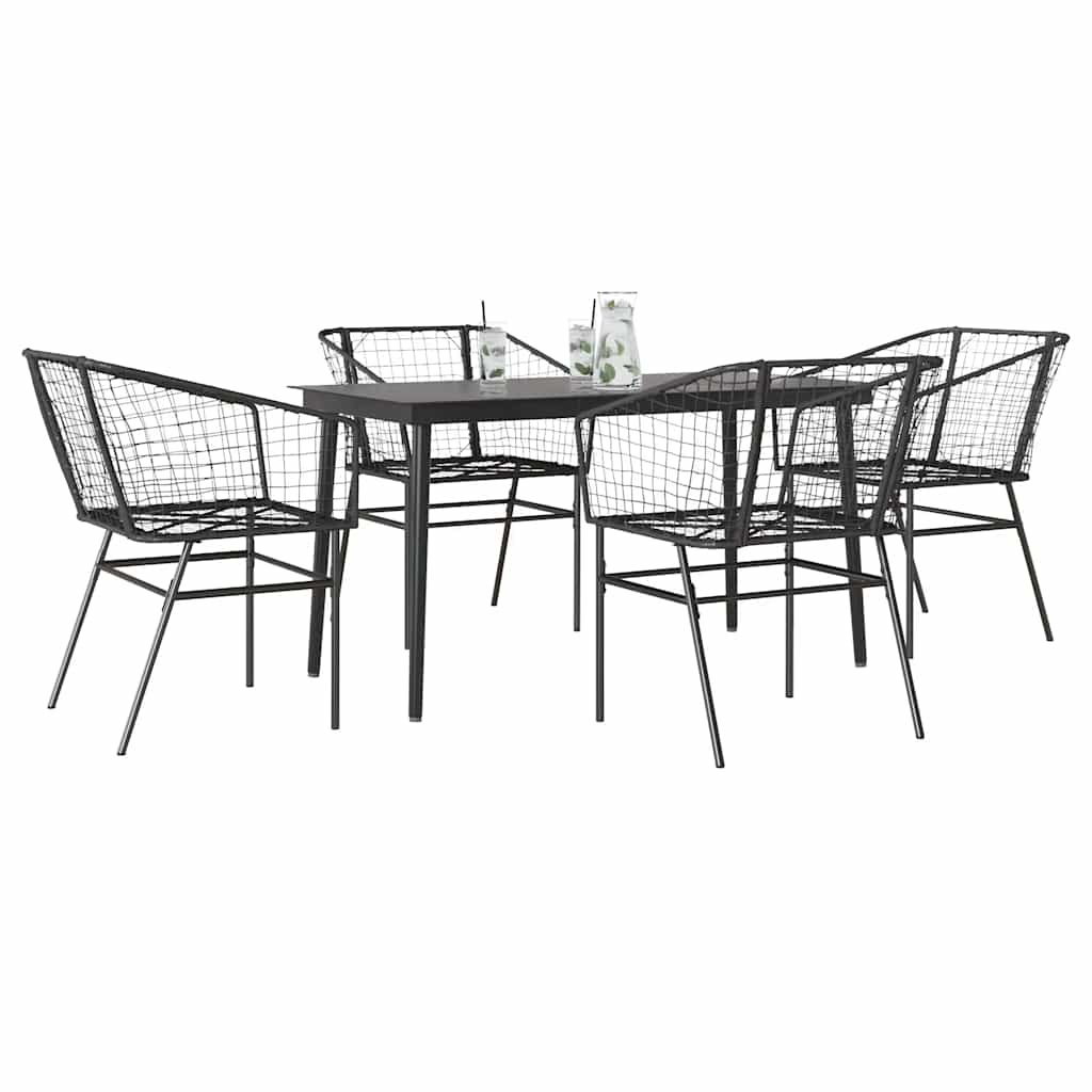 Set Mobili da Pranzo per Giardino 5 pz Nero Polyrattan Vetro