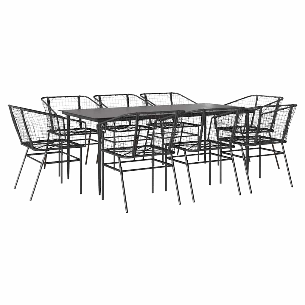 Set da Pranzo da Giardino 9 pz Polyrattan Vetro