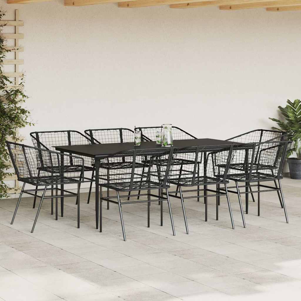 Set da Pranzo da Giardino 9 pz Polyrattan Vetro