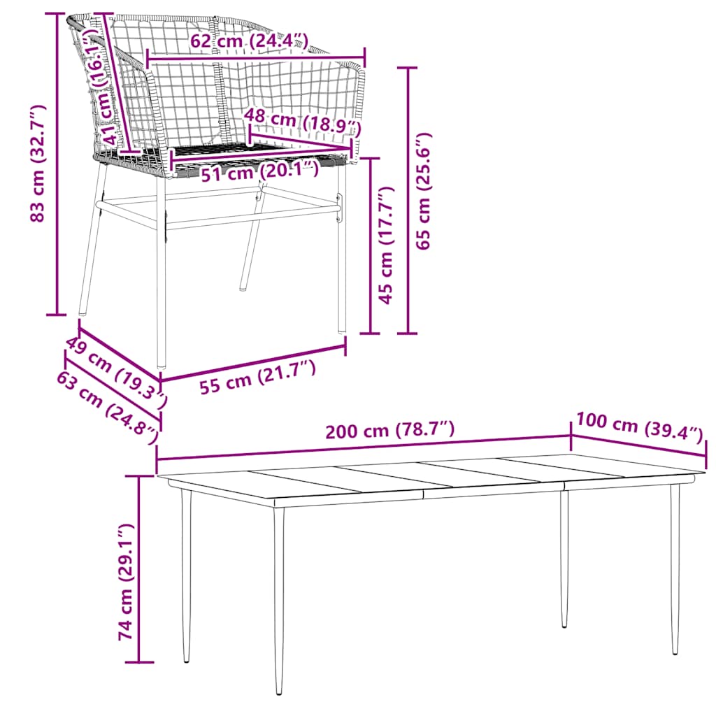 Set da Pranzo da Giardino 9 pz Polyrattan Vetro