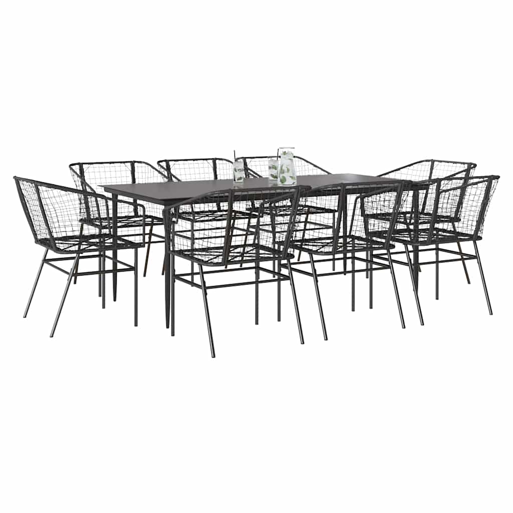 Set da Pranzo da Giardino 9 pz Polyrattan Vetro