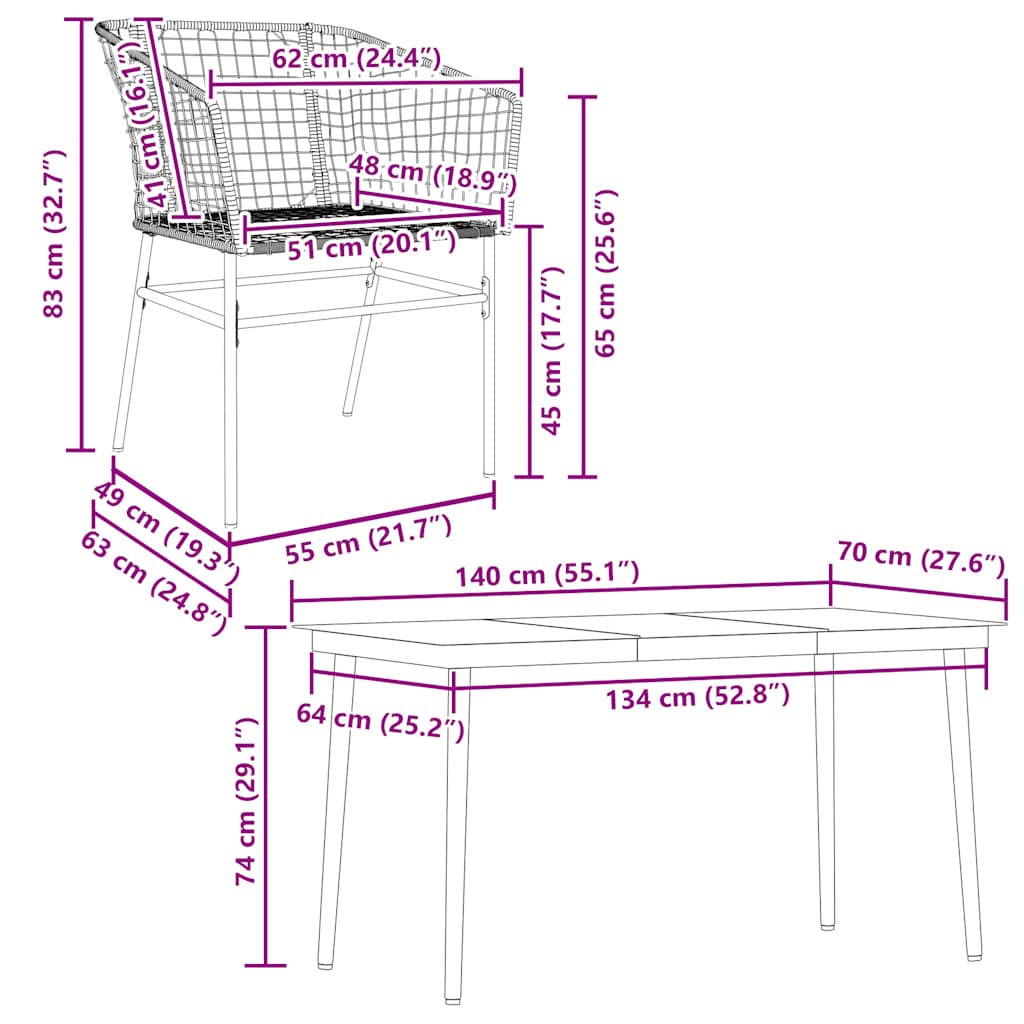 Set da Pranzo da Giardino 5pz Polyrattan Vetro
