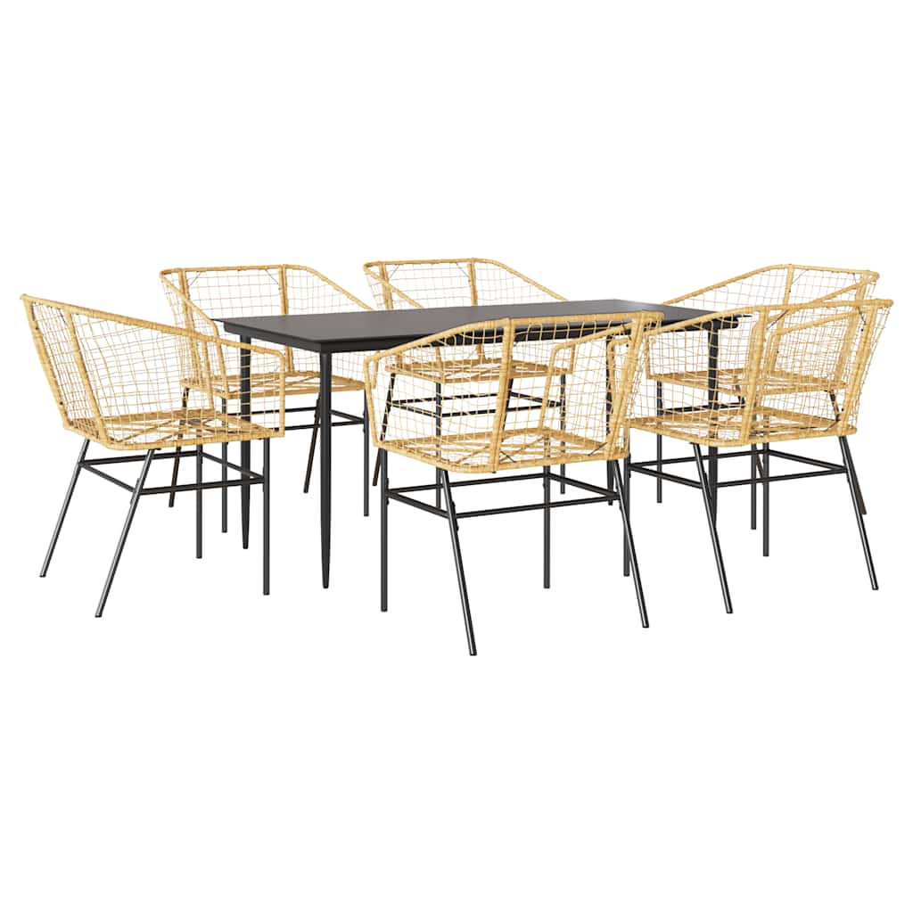 Set Pranzo da Giardino 7pz Marrone Polyrattan Vetro