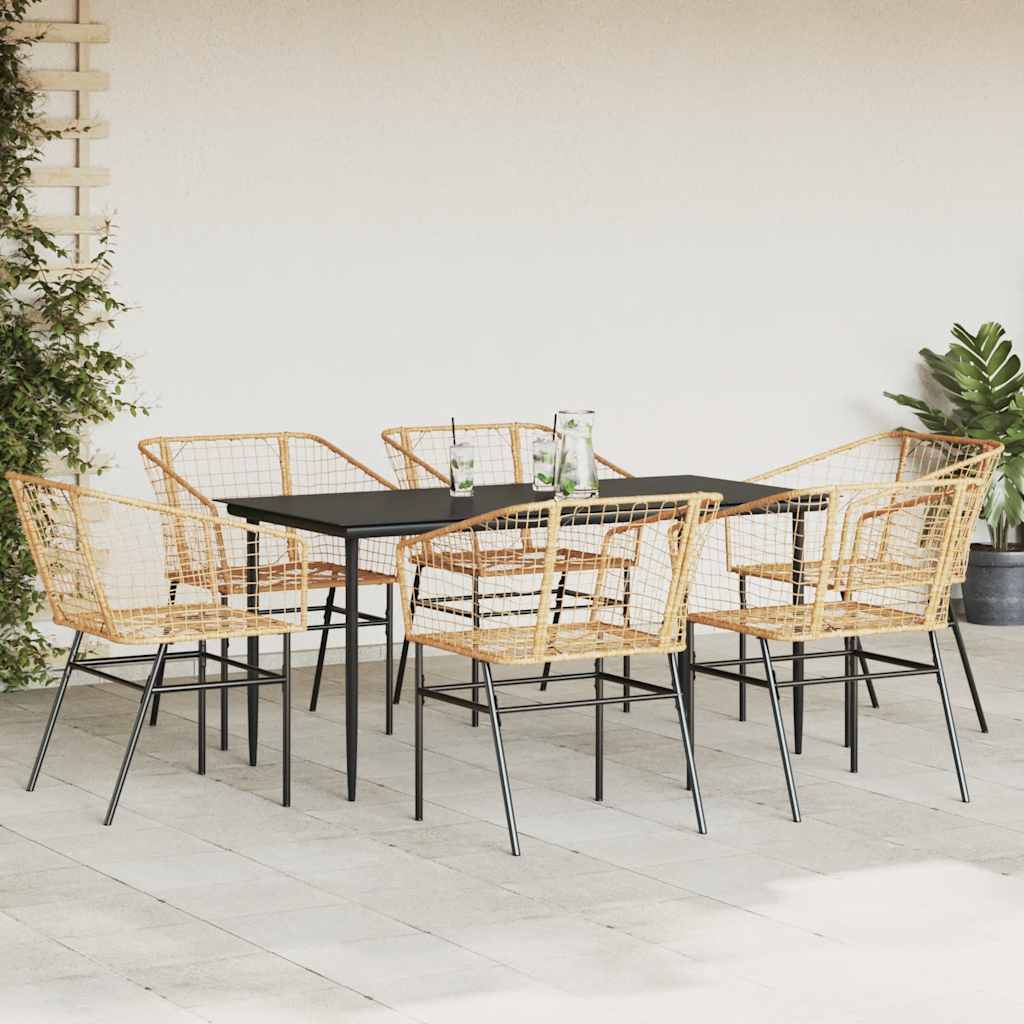 Set Pranzo da Giardino 7pz Marrone Polyrattan Vetro