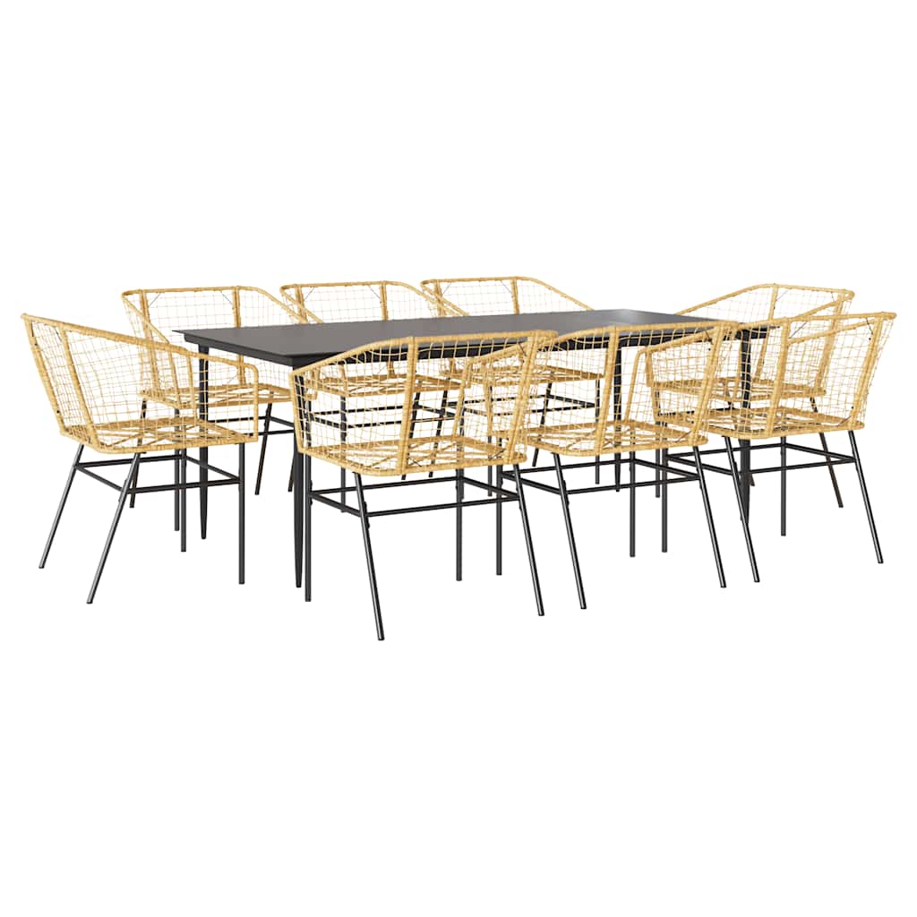 Set da Pranzo da Giardino 9 pz Polyrattan Vetro