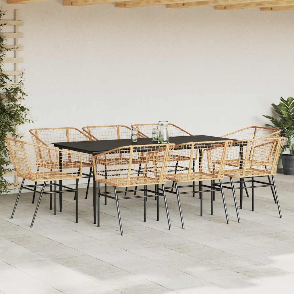 Set da Pranzo da Giardino 9 pz Polyrattan Vetro