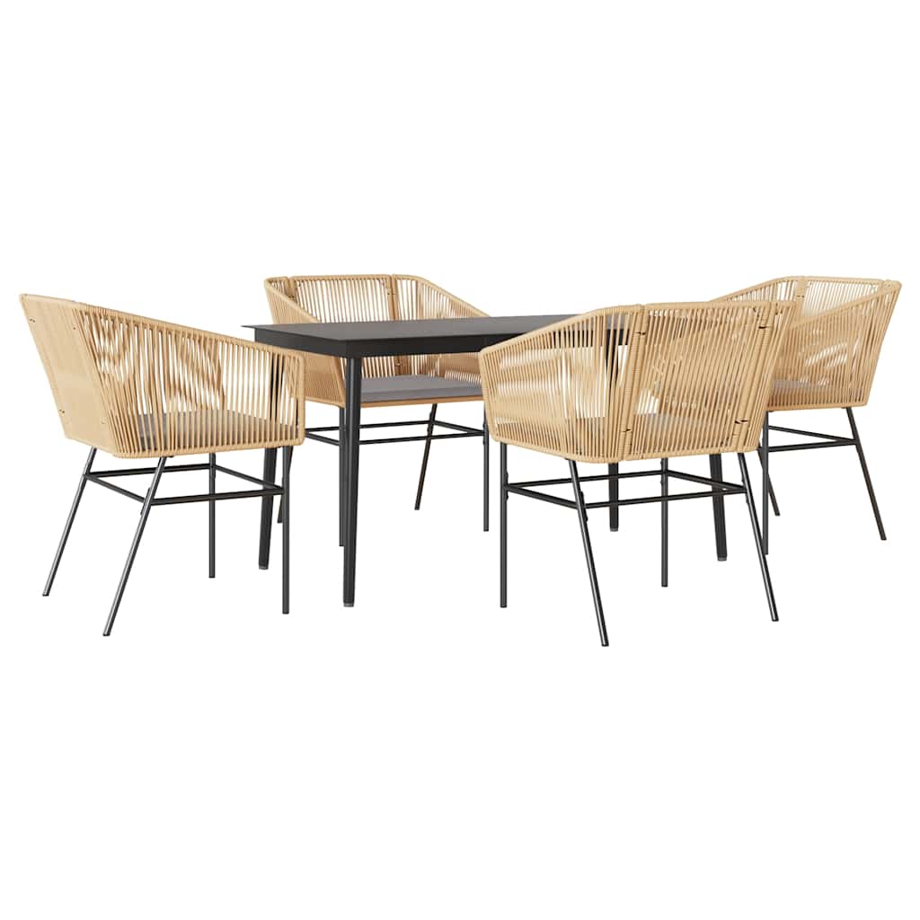 Set da Pranzo da Giardino 5pz con Cuscini Polyrattan Vetro