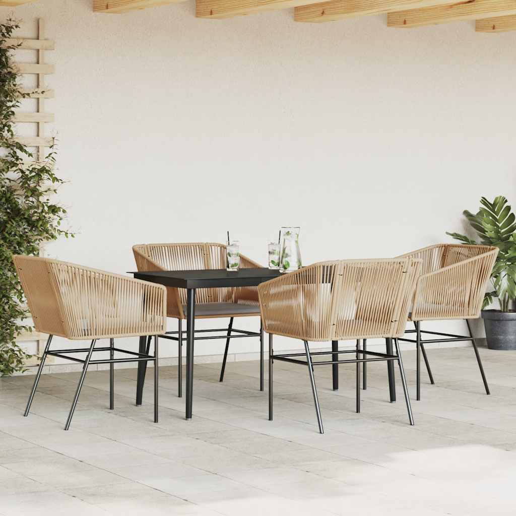 Set da Pranzo da Giardino 5pz con Cuscini Polyrattan Vetro