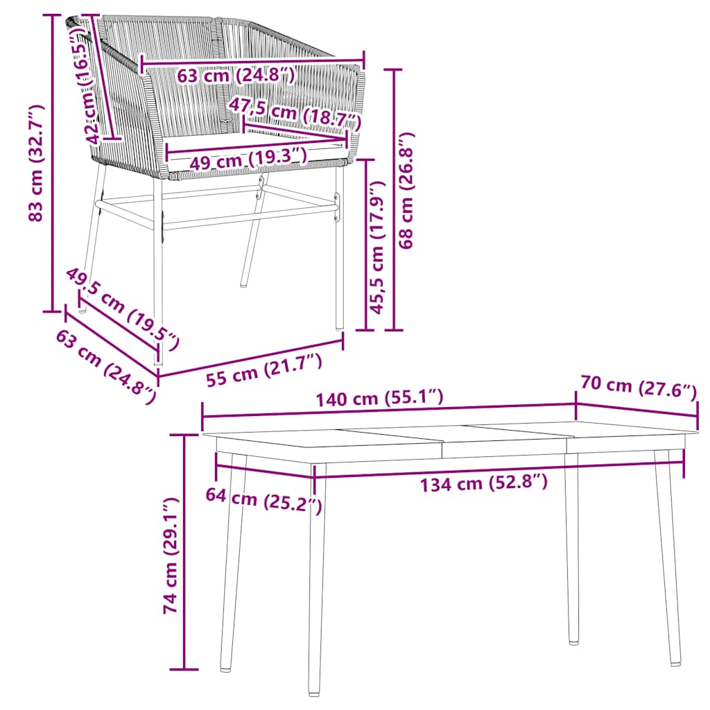 Set da Pranzo da Giardino 5pz con Cuscini Polyrattan Vetro