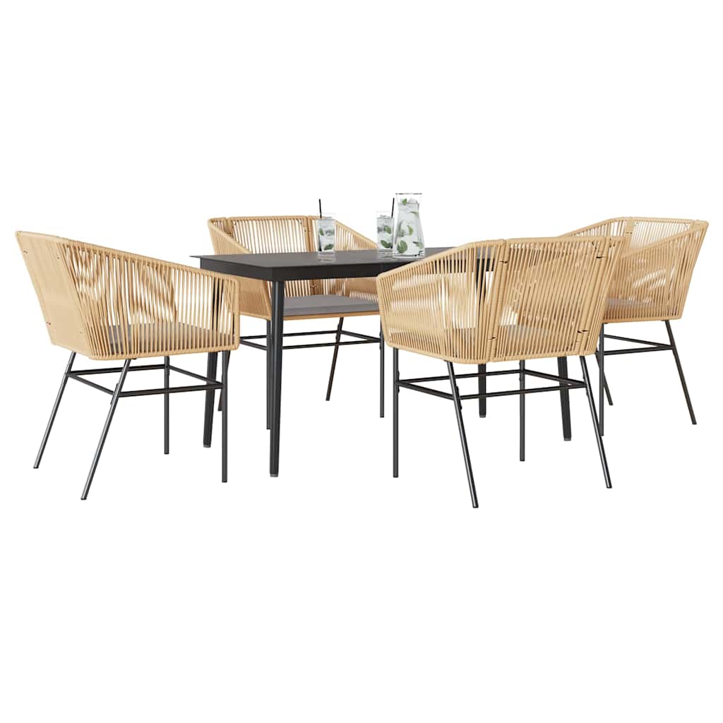 Set da Pranzo da Giardino 5pz con Cuscini Polyrattan Vetro