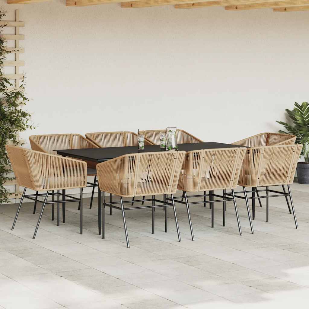 Set da Pranzo da Giardino 9 pz con Cuscini Polyrattan Vetro