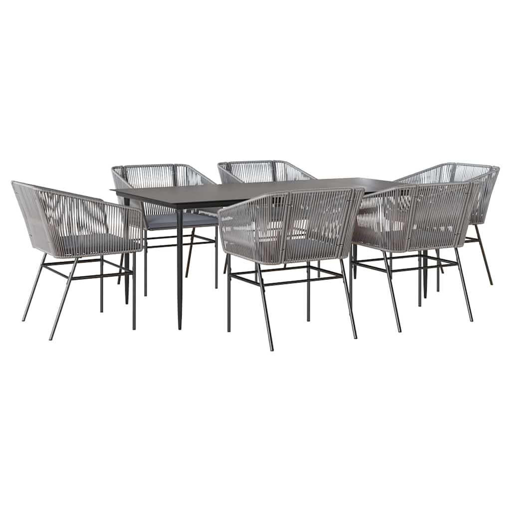 Set da Pranzo da Giardino 7 pz con Cuscini Polyrattan Vetro