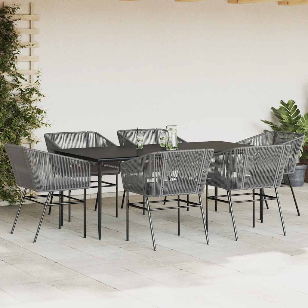 Set da Pranzo da Giardino 7 pz con Cuscini Polyrattan Vetro