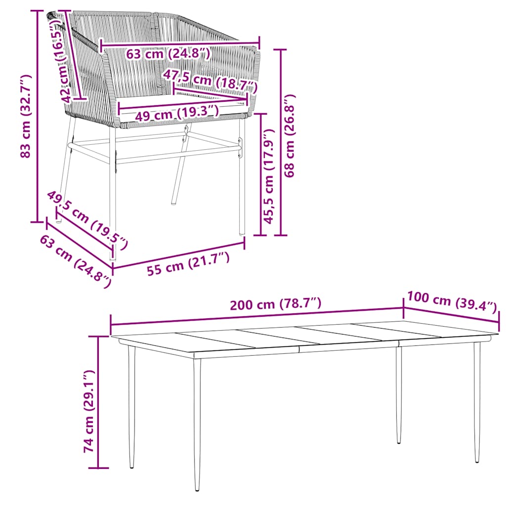 Set da Pranzo da Giardino 7 pz con Cuscini Polyrattan Vetro