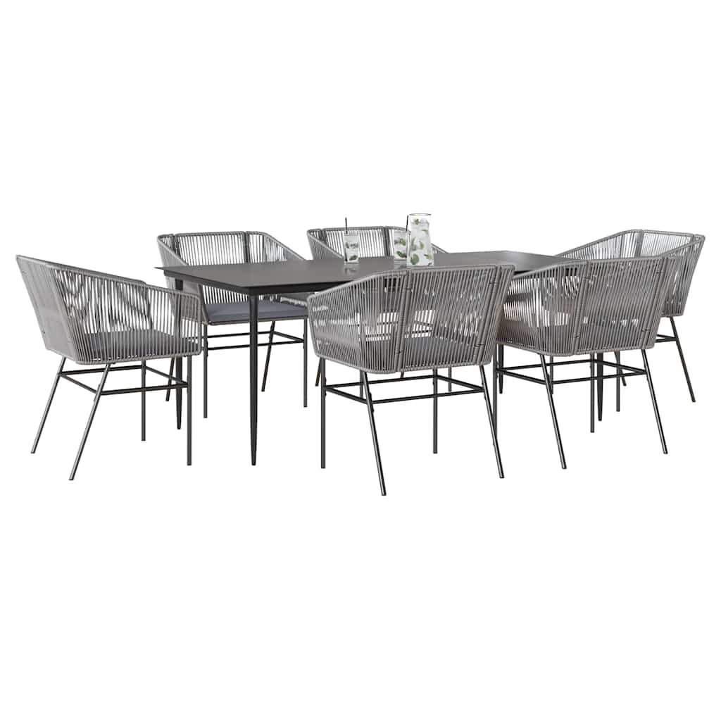 Set da Pranzo da Giardino 7 pz con Cuscini Polyrattan Vetro