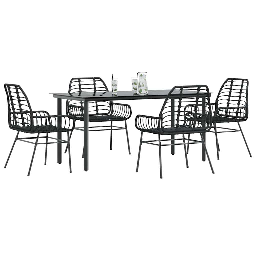 Set Mobili da Pranzo per Giardino 5 pz Nero Polyrattan Vetro